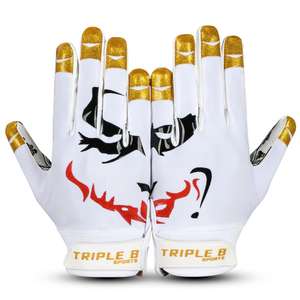 Guantes de Fútbol Americano Triple B Sports Pro Grip para Receptor – Palma Premium Antideslizante, Edición Blanca/Dorada, Fabricados por Adiha Impex - Product Image 1