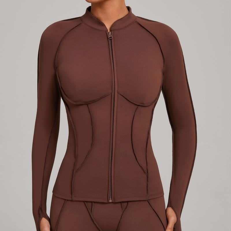 Women's Stand Collar Yoga Jacket Full Zip Workout Jacket No Build in Padded Thumbholes Quickly Dry Slim Fit