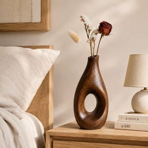 Handmade Modern Wooden Matt Glaze Round Tabletop <b>Vase</b> with Minimalist Design for Floral Display Home Decor - Product Image 3