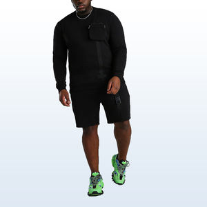 Custom logo Crewneck Blank 100% Cotton Printing Loose <b>Short</b> <b>Sleeved</b> Streetwear Clothing <b>Sweatshirt</b> and <b>Short</b> 2 Pieces Men Set - Product Image 1