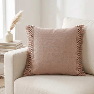 Coussin décoratif en coton naturel avec bordure tissée, coussin d'appoint de luxe, décoration moderne et organique - Product Image 2