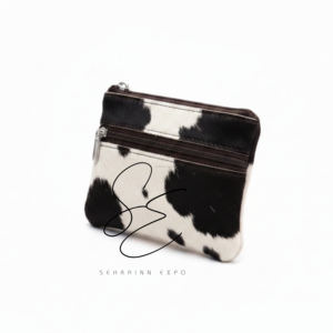 Cowhide Leather Mini Coin Pouch <b>Wallet</b> Hair On Hide Double Zipper Card Holder <b>Small</b> Leather Pouch Unisex OEM Custom - Product Image 3