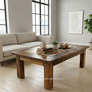Durable Wood <b>Rustic</b> <b>Coffee</b> <b>Table</b> Knockdown Handcrafted Minimalist Vintage Industrial Living Room Furniture Reclaimed Boat Wood - Product Image 3