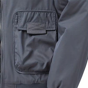 Chaqueta Bomber para Hombre, Color Sólido, Cierre de Cremallera, Resistente al Viento, Estilo Casual, Gris, Cuello Camisero, Material de Poliéster, para Otoño - Product Image 5