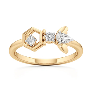 Anillo de compromiso de oro amarillo con diamantes para mujer, estilo romántico hexagonal - Product Image 1