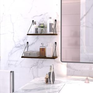 Rustic Wooden Floating Wall <b>Shelf</b> with Black Metal Rope Brackets Handmade Farmhouse Display Storage <b>Shelf</b> - Product Image 3