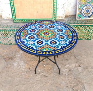 Mesa Redonda de Mosaico Hecha a Mano, Resistente y Ecológica, con Acabado Resistente a la Intemperie, Diseño Artístico, Patrones de Azulejos Personalizados - Product Image 5