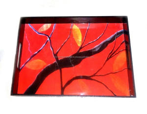 Plateau de service en métal en bois hexagonal de Style rustique Design unique en bambou verre rond avec motif décoratif fêtes faites à la main nordique - Product Image 4