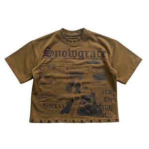 เสื้อยืดโอเวอร์ไซส์ทรงครอป แขนสั้น สตรีทแวร์ ลายพิมพ์ คอกลม ผ้าฝ้าย โลโก้ด้านหน้า สำหรับผู้ชาย - Product Image 1