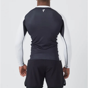 TRIMMY SPORTS T-shirt de compression à manches courtes pour homme, noir et blanc, séchage rapide, 100 % polyester 180g, logo frontal haute visibilité - Product Image 4