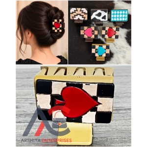 Checkerboard <b>Hand</b> Crafted Real Cow Leather Hair Claw Clip Handmade Western Heart Design Fashionable Hair Accessories for Women's - Product Image 1