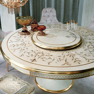 Luxury Modern <b>Round</b> <b>Dining</b> <b>Table</b> Set <b>Solid</b> Teak <b>Wood</b> Cream Gold Finish Upholstered <b>Dining</b> Chair Contemporary Furniture - Product Image 6