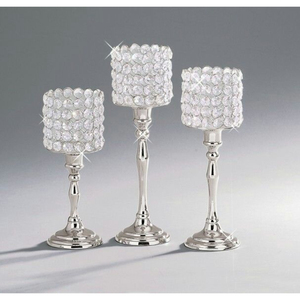 Luxury <b>Silver</b> Aluminum Crystal Candle Holder Set For Wedding Centerpieces Modern Elegant Metal Hurricane <b>Candlestick</b> Votive - Product Image 4