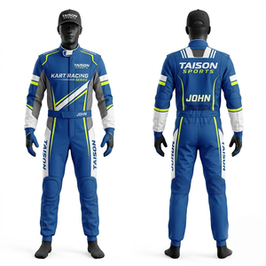 Combinaison de karting en polyester Cordura 320 GSM de qualité supérieure, bleu et blanc avec panneaux néon, respirante, impression par sublimation personnalisée du logo - Product Image 6