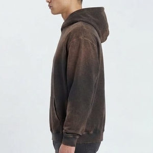 Nueva Sudadera con Capucha Oversize para Hombre, Marrón, de Algodón French Terry, Teñida, Informal, para Otoño, con Bolsillos, Antipilling - Product Image 1
