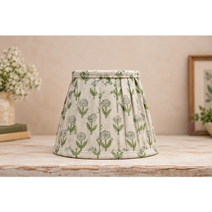 Green Floral Linen <b>Lampshade</b> | Decorative Pleated Fabric Drum Shade for Modern & Classic Interior Décor - Product Image 4