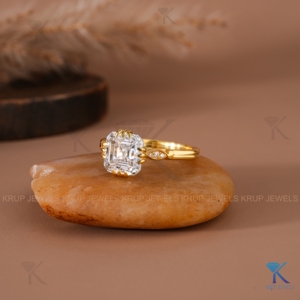 Vintage Ascher Lab Grown Diamond Engagement Ring 14K Solid Yellow Gold Double Claw Prong Art Deco Bridal Wedding Ring For Women - Product Image 2