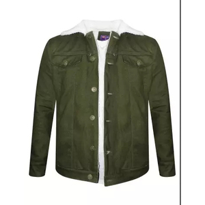 Veste pour homme style sherpa doublée, veste décontractée pour homme avec col en fausse fourrure, veste d'hiver pour homme vert olive, veste en polaire. - Product Image 3