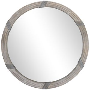 Specchio da parete rotondo in legno naturale da 31 pollici per soggiorno e camera da letto - Product Image 1