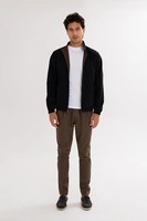 Blouson bomber fin marron pour homme, couleur unie, col montant, fermeture éclair, style décontracté, réversible, en polyester, automne