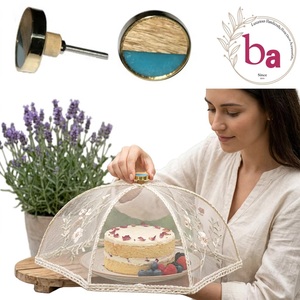 Ba Modern Round <b>Brass</b> Drawer <b>Knob</b> with Wood and Turquoise Inlay Eco-Friendly for Cabinet Furniture Home Office & Living Room Use - Product Image 6