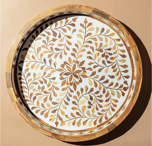 Plateau de service de luxe en bois avec incrustations de nacre, décoration artisanale pour la maison, cadeau de mariage, centre de table, compatible lave-vaisselle - Product Image 4