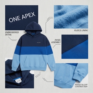 <b>Mens</b> <b>Navy</b> Blue Color Block Hoodie <b>Fleece</b> Sweatshirt Custom Logo Streetwear Casual Oversized Pullover Autumn Wear - Product Image 4