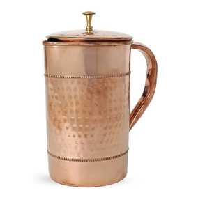 Hammered Copper Water Pitcher Wide Mouth Metal Handle <b>Jug</b> Detachable Lid <b>Drinking</b> Vessel Container For Home Hotel Barware - Product Image 2
