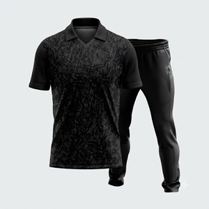 Ensemble d'uniformes de cricket personnalisés avec nom d'équipe, imprimés numériquement par sublimation, 100 % polyester, col rabattu, manches courtes, taille élastique - Product Image 1