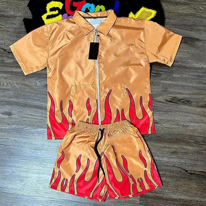 ชุดเซ็ตเสื้อแจ็คเก็ตมีฮู้ดแขนยาวซิปและกางเกงขาสั้นสำหรับผู้ชาย ผ้าโพลีเอสเตอร์ 100% ระบายอากาศได้ดี สไตล์สตรีทแวร์ เหมาะสำหรับฤดูใบไม้ร่วง  แบบสองชิ้น สั่งทำได้ - Product Image 6