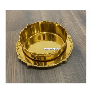 Juego de bandeja y tazón de servir de metal dorado pulido de lujo, plato de chocolate decorativo clásico para hotel y hogar, tazón de chocolate en oferta - Product Image 1