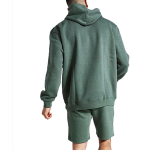 Custom Mens Breathable Quick-Dry Cotton Hoodie & Short Set Plus Size Solid Color Wholesale Casual Wear - Product Image 2