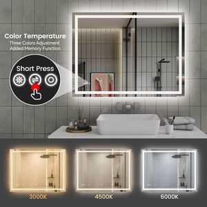 Specchio LED da Bagno 48x36 Pollici, CRI90+, Luminosità Regolabile, Illuminazione Frontale e Posteriore, 3 Colori, Infrangibile e Antiappannamento - Product Image 3