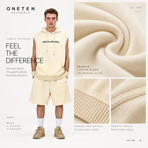 <b>Men</b> Solid French Terry Summer Casual Raw Hem Cut for Cut and Sew Boxy Baggy <b>Sleeveless</b> Athletic Cropped Hoodies - Product Image 6