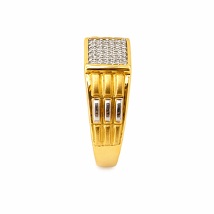 Gold Plated Diamond Square <b>Ring</b> Two Tone Pave Inlaid Signet Band <b>for</b> <b>Men</b> Women Party Gift - Product Image 3