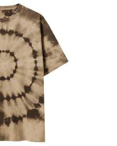 T-shirt personnalisé marron beige tie-dye à motif circulaire pour homme, en coton, style streetwear décontracté, col rond, manches courtes, tendance été. - Product Image 4