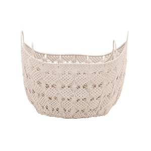 Vintage White Macrame <b>Basket</b> Perfect For Shopping Storage Grocery Organizer And Reusable Home Storage Solution From India - Product Image 5
