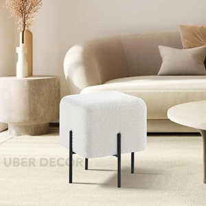 Frova Boucle tabouret pouf rembourré siège d'appoint minimaliste moderne avec pieds en métal pour salon et chambre à coucher - Product Image 1