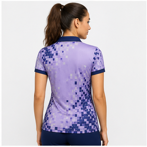 Polo Personalizado para Mujer con Estampado Degradado de Mosaico de Píxeles en Lavanda Violeta, de Secado Rápido, Transpirable, Manga Corta, Uniforme de Golf WPS-0819 - Product Image 3
