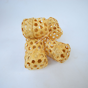 <b>Mini</b> Natural Bamboo Woven Cube <b>Storage</b> Basket with Lid Handmade Woven Home Organizer Craft - Product Image 2