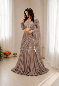 Lehenga Choli en Soie Koti Indienne, Séchage Rapide, Gaufré, Design Fantaisie, Exclusif, pour Mariage, Saree, Dhoti, Tenue de Mariée, Plage et Fête - Product Image 3