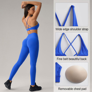 Soutien-gorge de sport sans couture pour femme, dos croisé, couleur unie, soutien moyen, respirant, séchage rapide, en Spandex et Polyester - Product Image 6