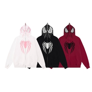 Spider Man Pulling <b>Masked</b> Design Eyes Hollowed Visible Zipper Open Spider Hoodie American Streetwear Fashion Men's Sweatshirt - Product Image 6