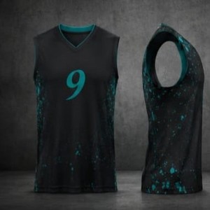 เสื้อบาสเก็ตบอลแขนกุดสีดำ แต่งสีเขียวอมฟ้า พิมพ์ลายหมายเลข 9 ทรงสปอร์ต ใส่ได้ทั้งชายและหญิง ทุกฤดูกาล - Product Image 3