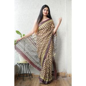 Sari indio de algodón y lino de la mejor calidad con blusa de lino para mujer, listo para usar en cualquier ocasión, en fiestas, bodas y festivales. - Product Image 1