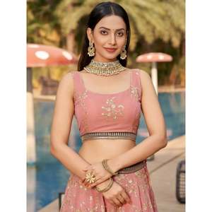 Georgette Pink Thread Work Lehenga Choli for <b>Wedding</b> Functions - Product Image 2