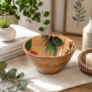 Handmade Eco-Friendly Wooden Bowl with <b>Elephant</b> Floral Design Color Enamel Modern Dishwasher Safe for Food Serving <b>Gifting</b> - Product Image 1