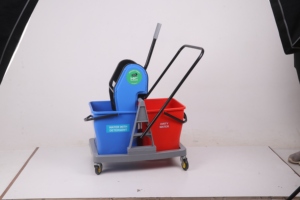 Double Bucket <b>Mop</b> Cart 10-15L With Side Press Mechanism Red And Blue Plastic Modern Style - Product Image 3