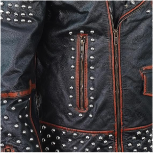 Men's Breathable Windproof Genuine Leather Motorcycle Biker <b>Jacket</b> with Studded Spikes <b>Punk</b> Rock Rivets Streetwear - Product Image 3