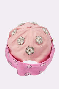 Casquette de baseball rose avec croix en strass, nœud en perles, ajustable, 6 panneaux, 100% coton, chapeau tendance unisexe, style décontracté printemps-été - Product Image 4